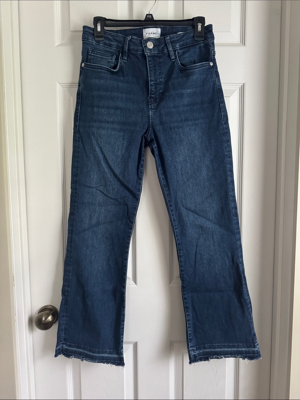 FRAME Le Crop Mini Boot Dark Wash Cropped Raw Hem Jeans
